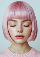Obraz premium A woman with pink hair and a pink shirt