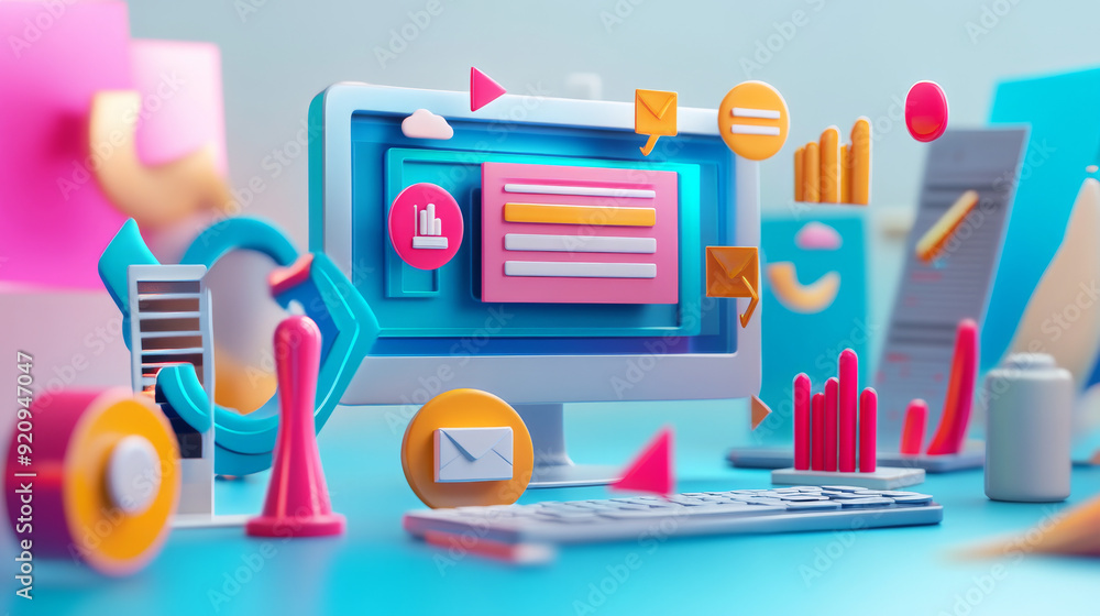 Poster enterprise, technology, web and network idea. digital advertising content development promotional st