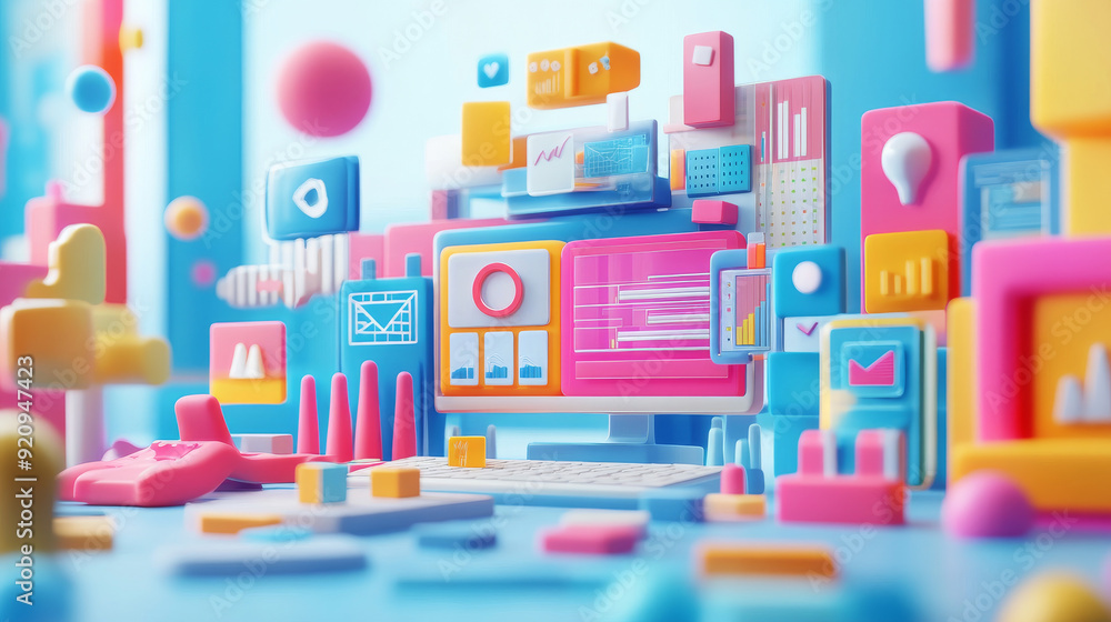 Poster enterprise, technology, web and network idea. digital advertising content development promotional st