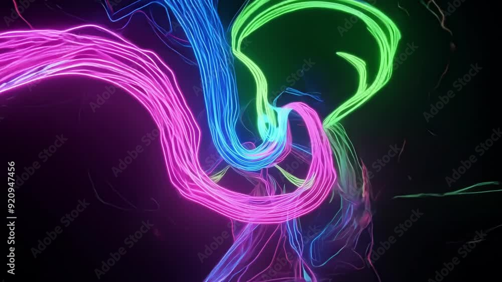 Poster vivid neon lights twist and turn in a captivating tunnel, creating an immersive and enchanting atmos