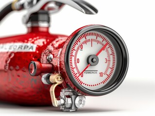 Close up of Red Fire Extinguisher Pressure Gauge and Safety Details