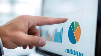 Business and investment performance analysis. Businessman hand pointing at digital financial data or report.