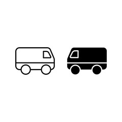 Van icon set. Minibus. Black contour linear silhouette vector color editable