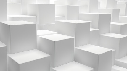 Collection of white cubes arranged randomly on a white background. Cubes background.