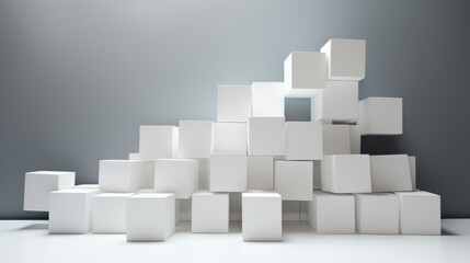 Collection of white cubes arranged randomly. Cubes background.