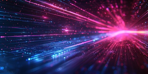 Naklejka premium Abstract background of glowing lines and particles in pink and blue.