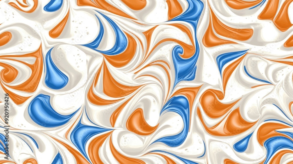 Poster this artwork showcases fluid brush strokes with vivid orange, blue, and white colors blending in har