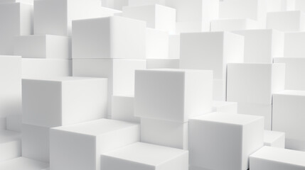 Collection of white cubes arranged randomly. Cubes background.