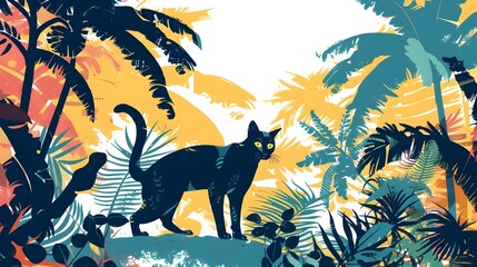 Tropical Feline Adventure Cat Explores Lush Forests and Sunny Beaches