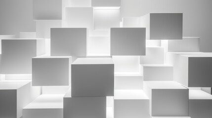 Collection of white cubes arranged randomly. Cubes background.