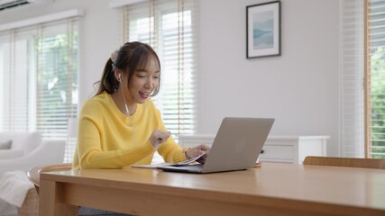 Future of workforce work hybrid anywhere workplace for Gen Z AI tech talent. Young adult asia people sit video call talk learn online telework or study MBA class at home happy smile digital nomad job. - Powered by Adobe