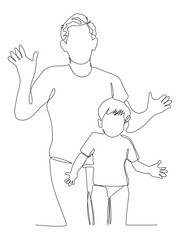 Continuous line art of a Single Father and Baby.