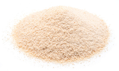 Pile of manioc or cassava flour isolated on white background.
