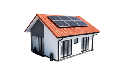 Solar Energy House - 3D Render Ray Traced of a House With Photovoltaic Panels