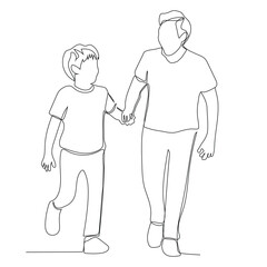 Continuous line art of Father and son looking at each other.