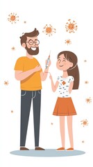 Man getting vaccinated by a girl.