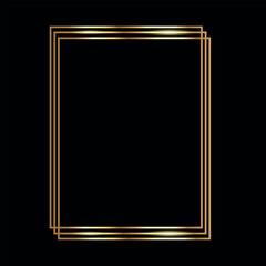 Shiny geometric golden frame. Luxury gold border for invitation cards of wedding. Vector illustration