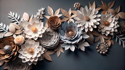 Paper flowers on black background
