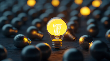 3D rendering of a yellow light bulb icon in pastel shades. Symbol of ideas. Vector illustration.