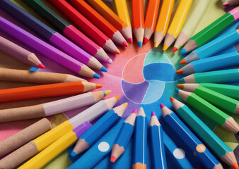 Colored pencils. Back to school concept. Stationery composition.