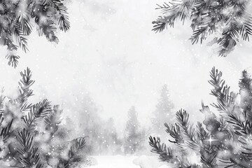 Whimsical Winter Wonderland. Hand-drawn Watercolor Illustration of Festive Christmas Decorations on Monochrome Background