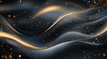 Obraz premium Abstract golden wave background with shiny light effects, sparkling decoration, and smooth curves creating a luxurious and glamorous design for christmas, holiday cards, and party invitations