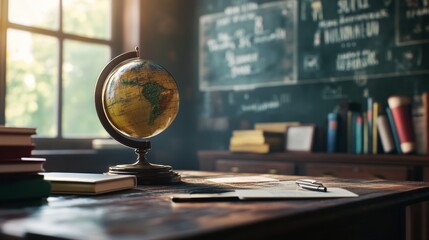 high-resolution, ultra-realistic, 4K, cinematic image of education items