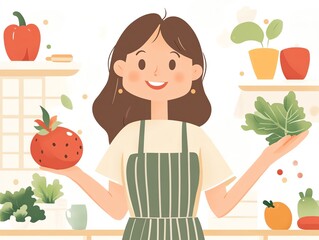 Happy woman holding fresh vegetables.