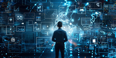 Comprehensive digital transformation in business strategy, emphasizing the integration of new technology such as IoT, big data, cloud computing, and automation for enhanced operational efficiency and 