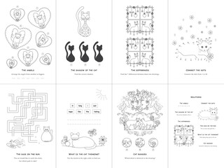 Set of seven games. Cats Theme. English language. Set No. 3.	