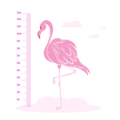 Kid height measurement. Collection of cute wall rulers with flamingo. Chart with African animals. Flat vector illustration set isolated on white background