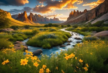 Obraz premium stunning panoramic views showcasing vibrant colors lively details breathtaking landscapes, nature, scenery, panorama, mountain, sky, horizon, tree