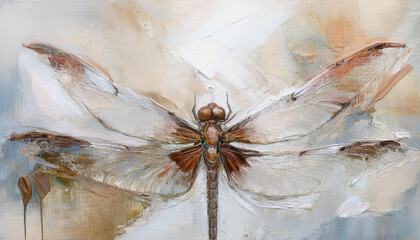 Tekstura, ważka malowana farbą w odcieniach brązu, tapeta generative ai 