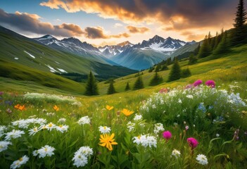 Fototapeta premium vibrant landscapes displaying untouched natural beauty lush majestic clear skies, nature, scenery, greenery, mountains, sky, clouds, forest, river