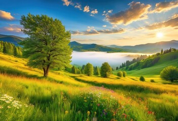 Obraz premium stunning scenic vistas highlighting lush landscapes colorful natural beauty great outdoors, adventure, exploration, nature, scenery, flora, fauna, mountains