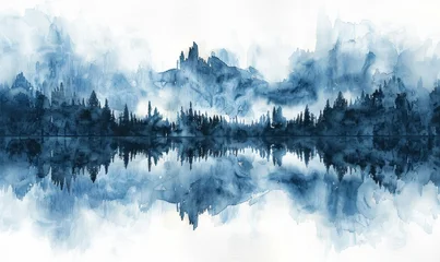 Wandcirkels Mistig bos Watercolor abstract twilight reflections on white.  © King558