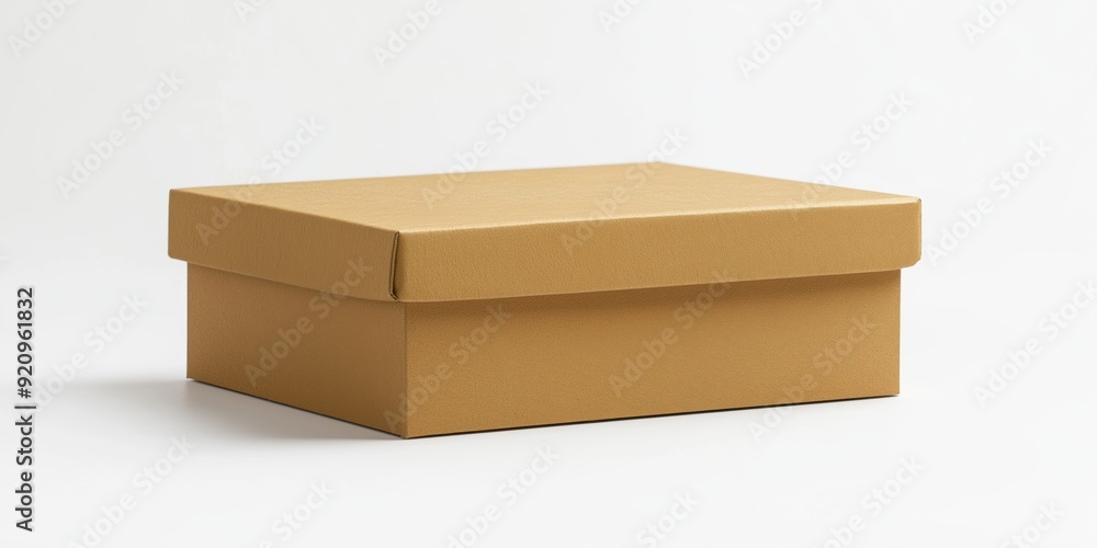 Poster a brown cardboard box sits on a white background. the box is empty and has a simple design