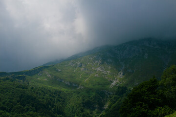 montagna verde illuminata 