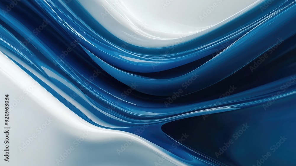 Poster smooth and dynamic blue and white diagonal rounded lines forming an abstract, flowing background
