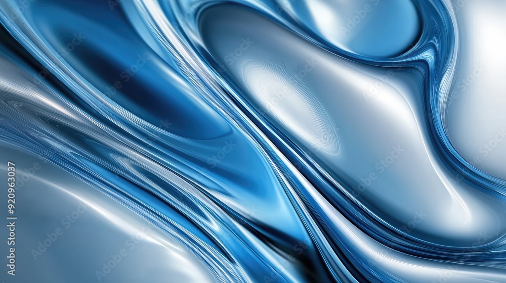 Poster smooth and dynamic blue and white diagonal rounded lines forming an abstract, flowing background
