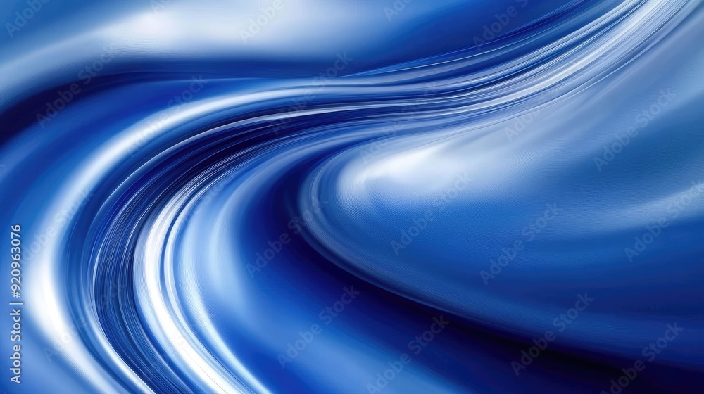 Poster smooth and dynamic blue and white diagonal rounded lines forming an abstract, flowing background