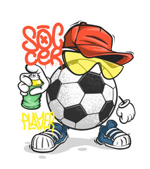 Football t-shirt print design. Spray graffiti soccer street art