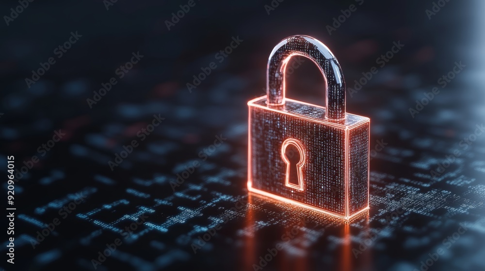 Poster a glowing padlock on a digital circuit board, symbolizing cybersecurity and data protection.
