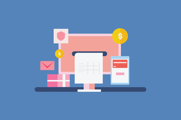 Website using online payment gateway for collecting payment securely. Online invoice, Bill payment. Vector illustration concept.