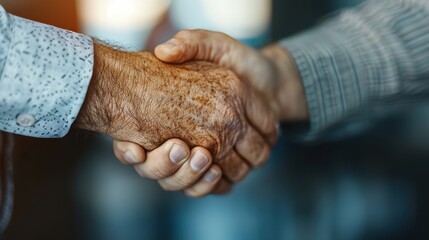 A close-up image of a firm handshake between two individuals, symbolizing trust, agreement, and the formation of a lasting and meaningful partnership, highlighted by warm lighting.