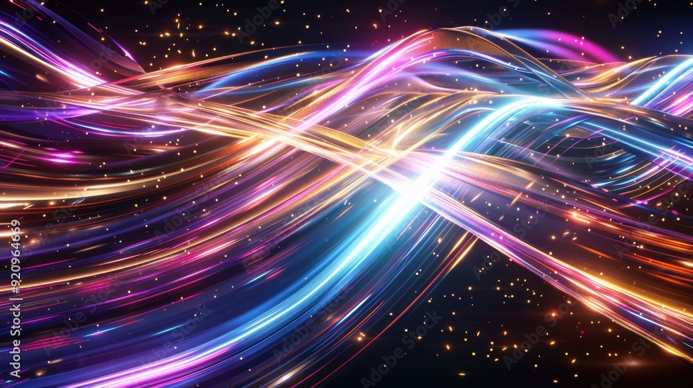 Canvas Prints abstract colorful light waves on dark cosmic background
