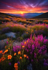 Fototapeta premium stunning sunset landscapes vibrant colors breathtaking views over scenic horizons, sky, clouds, nature, scenery, twilight, evening, illumination, beauty