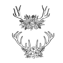Floral Antler | Outdoor Hunting | Antler Head with Flowers | Antler | Hunter Dad | Deer Hunter | Wildlife | Wild Animal | Original Illustration | Vector and Clipart | Cutfile and Stencil