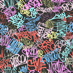 Graffity wall tags seamless pattern, graffiti street art.