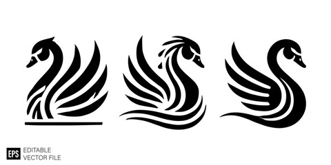 set of swan logo Illustrations Clip Art  Graphic Design Elements Black and White Vector Silhouette